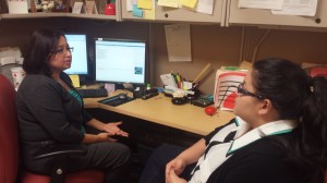 Graduation Adviser, Aracely Reyes Bowling, advising History Education freshman Dani Rae Padilla about Padilla's degree plan. 