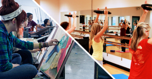 Students participating in stress relieving activities.