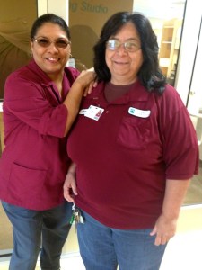 Dolores Flores (left) and Marie Martinez (right) are two of Palo Alto's custodians.